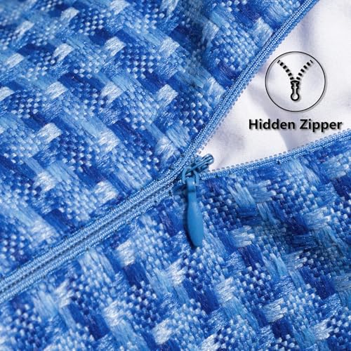 Kevin Textile Outdoor Waterproof Throw Pillow Covers Pack of 2 Weaving Texture Water Resistant Outside Decorative Cushion Covers for Garden Patio Tent Balcony Bench Couch Sofa 18x18 Inch, Blue - color: Blue, size: 18" x 18" (Pack of 2)