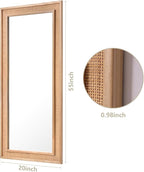 Rattan Full Length Mirror, 20"x55" Decorative Long Rattan Floor Mirror, Rectangle Wooden Full Body Mirror with Wicker Frame Hanging for Bathroom Living Dressing Room