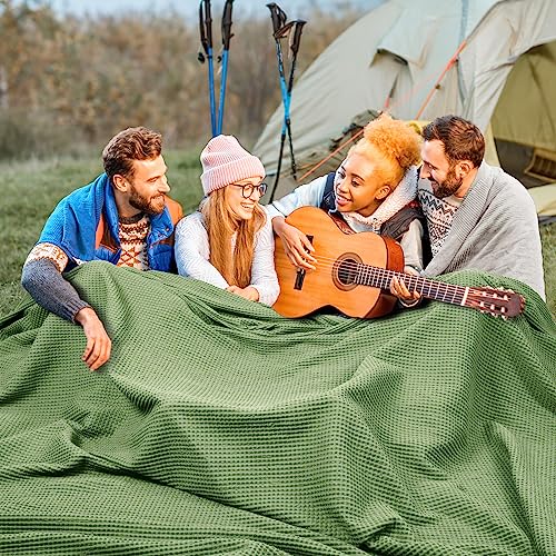 PHF Pre-Washed Cotton Waffle Weave Family Blanket,Oversized King Size 120"x 120"-Snag Proof Lightweight Breathable, 10'x 10' Huge Extra Large Big-Elegant Aesthetic Home Decoration Gift,Loden Green - color: Loden Green, size: Oversized King(120" x 120")