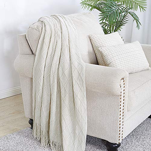 BOURINA Beige Throw Blanket 60x80 Inches Throw Textured Solid Soft Sofa Throw Couch Knitted Decorative Blanket - color: Beige, size: 60"x80"