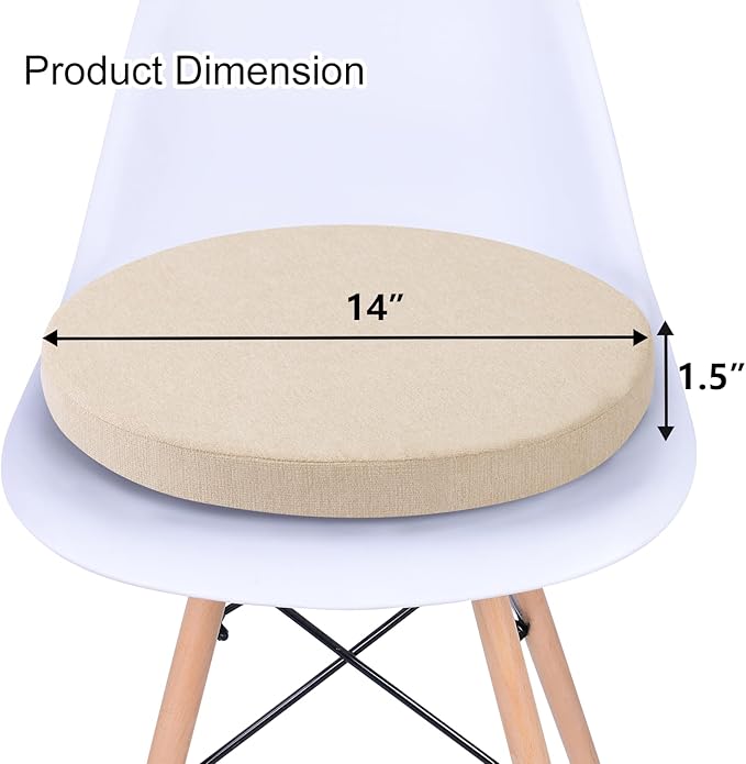 Tromlycs Round Chair Seat Cushion Pad 14 inch for Circle Stool Chairs Non Slip Decorative Foam Cushion Pillow, 1 Piece, 14 x 14 inches, Beige