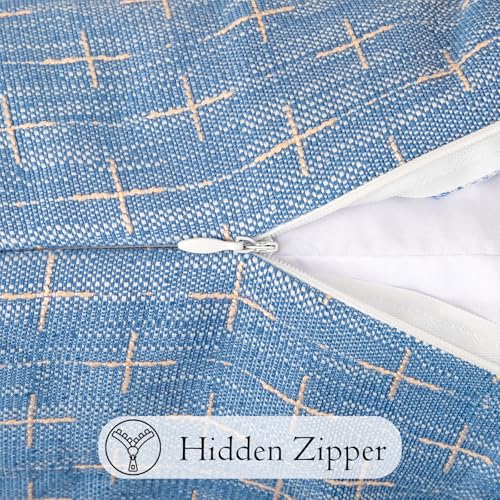 JoraLion Decorative 14x36 Lumbar Pillow Cover, Blue Cross Pattern Woven Textured Cushion Case Polyester Cozy Modern Farmhouse Vintage Pillowcase for Couch Sofa Bed Living Room, ONLY 1 Cover - color: Blue
