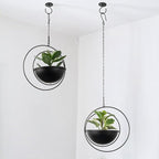 Hajia 2 Pack Moon Shaped Hanging Plant Holder with 8 Inch Detachable Pot, Black Metal Plant Hanger for Indoor Outdoor, Minimalist Hanging Planter for Wall Ceiling Decor.(with Drainage Holes)