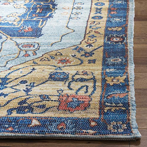 SAFAVIEH Saffron Collection Accent Rug - 3' x 5', Turquoise & Navy, Handmade Boho Chic Distressed Cotton, Ideal for High Traffic Areas in Entryway, Living Room, Bedroom (SFN540K) - size: 3' x 5' (Rectangular)