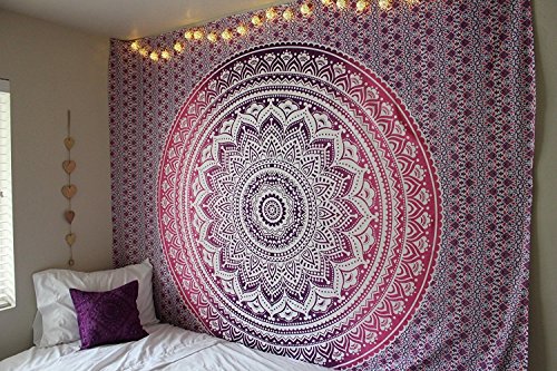 Popular Handicrafts Tapestry Wall Hanging Hippie Ombre Mandala Bohemian Hippy Intricate Indian Tapestries Bedspread 54 x 82 Inches (140cm x 210cm) Purple - color: Purple, size: 82"L x 54"W
