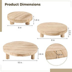 3 Pcs Wood Plant Stands, Wooden Pedestal Stands, Round Wood Display Risers, Modern Decorative Planter Holders, Flower Pot Display Trays, 6", 8", 10", Ideal for Home Decor