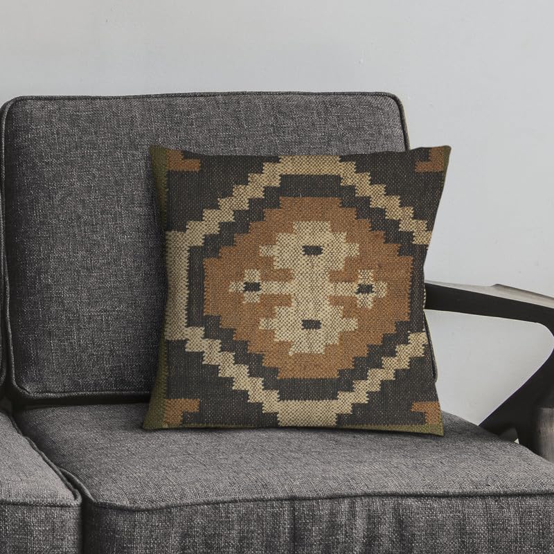 Bohemian Jute Pillow Covers Handwoven Kilim Cushion Cases 18x18 Inches, Vintage Oriental Rug Decorative Throw Pillow Covers for Cozy Sofa & Bed Décor - color: Pattern 08