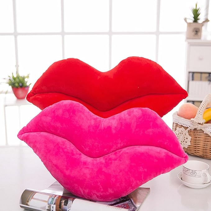 LEVINIS Red Lip Shape Throw Pillows Soft Velvet Decorative Reversible Pillow Cushion for Bed Couch Office 23.6 x 13.6 Inch