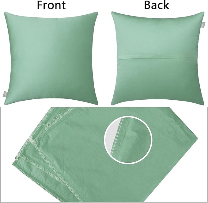 Thmyo 4-Pack 100% Cotton Comfortable Solid Decorative Throw Pillow Case, Square Cushion Cover Pillowcase Sublimation Blank Pillow Covers DIY Throw Pillowcase for Sofa(20x20 inch/ 50x50cm,Mist Green)