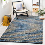 SAFAVIEH Cape Cod Collection Area Rug - 5' x 8', Blue & Natural, Handmade Flat Weave Braided Jute & Cotton, Ideal for High Traffic Areas in Living Room, Bedroom (CAP363A) - size: 5' x 8' (Rectangular)