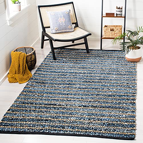 SAFAVIEH Cape Cod Collection Accent Rug - 3' x 5', Blue & Natural, Handmade Flat Weave Braided Jute & Cotton, Ideal for High Traffic Areas in Entryway, Living Room, Bedroom (CAP363A) - size: 3' x 5' (Rectangular)