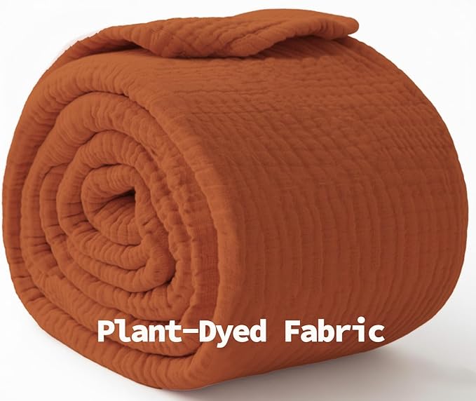 KyraHome 100% Cotton Throw Blanket for Bed, 60"x80" Muslin Blankets for Adults, Kids, Plant-Dyed, Lightweight Couch Blanket, All Season, (Terracotta/Burnt Orange)