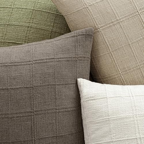 Foindtower Set of 1 Decorative Linen Check Throw Pillow Cover Neutral Farmhouse Vintage Cushion Cover Modern Boho Home Decor for Sofa Chair Couch Bedroom Living Room,16×16 Inch,Taupe Grey - color: Taupe Grey, size: 16" x 16" (Pack of 1)
