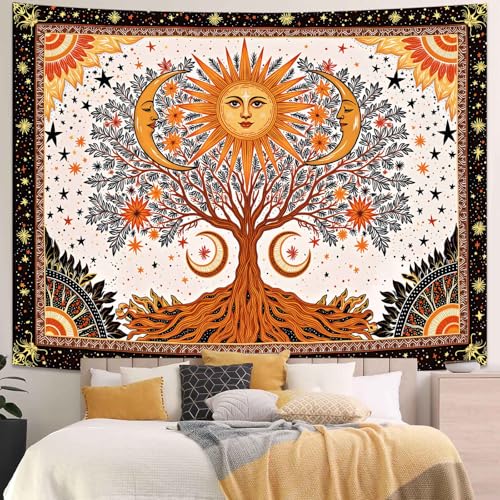 Spenlife Tree of Life Tapestry, Sun and Moon Celestial Tapestries for Bedroom, Boho Wall Decor, Witchy Tapestries (60" x 44") - color: Green White, size: 60"L x 44"W