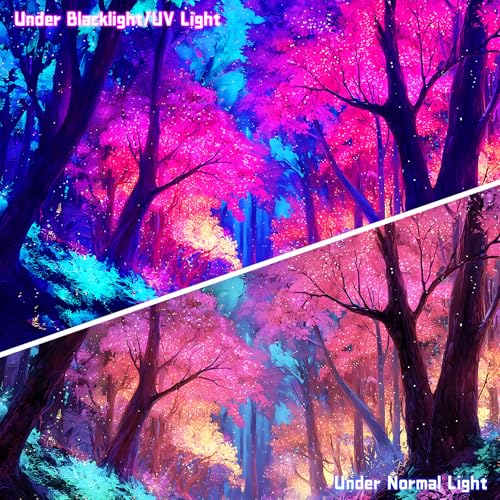AOHMPT Blacklight Forest Tapestry Trippy Fluorescent Wall Hanging Psychedelic Pink Tree Nature Landscape Glow in the Dark Tapestries for Bedroom Decor, 79x59 In - color: Tree(3), size: 79"L x 59"W