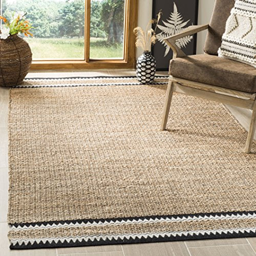 SAFAVIEH Natural Fiber Collection Accent Rug - 4' x 6', Natural & Black, Handmade Farmhouse Boho Coastal Rustic Jute, Ideal for High Traffic Areas in Entryway, Living Room, Bedroom (NF874B) - color: Natural/Black, size: 4' x 6' (Rectangular)