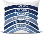 QIYUHOY Boho Rainbow Classroom Throw Pillow Covers, Book Center Calming Corner Playroom Decor Pillow Case, Purple Pillow Cover, I Am Kind Smart Brave Confidence 18x18 Inch (Navy)