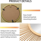 MAIKAILUN 24'' Gold Sunburst Wall Mirror Boho Home Decor Mordern Round Hanging Wall Art for Living Room/Bedroom/Bathroom/Entryway