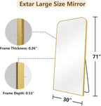 Koonmi Full Length Mirror, 71"x30" Mirror Full Length with Stand, Gold Domed Top Square-Edged Floor Mirror with Aluminum Alloy Frame for Bedroom Living Room