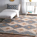 nuLOOM Hand Braided Marla Denim And Jute Diamonds Area Rug, 8x10, Off-white - color: Marla Off-white, size: 7'6" x 9'6" (Rectangular)