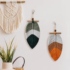 Boho Macrame Leaves Hanging Wall Decor (2set), Bohemian Woven Leaf Tapestry, Bohemian Tassels Decorations for Spring Nursery Bedroom Living Room