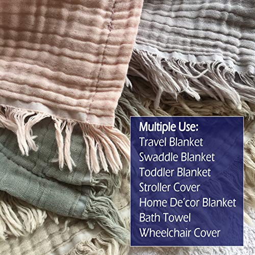 KyraHome 100% Organic Cotton Throw Blankets, 60"x80", Pre-Washed Plant Dyed, Lightweight Gauze Soft Muslin Blankets, Adults, Picnic, Travel, Summer, All Season, Sage Green - color: Sage Green, size: Large Throw