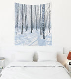 EMMTEEY Forest Tapestry Winter Scene Birch Forest Wall Hanging 50x60 for Bedroom, Living Room, Dorm, Party