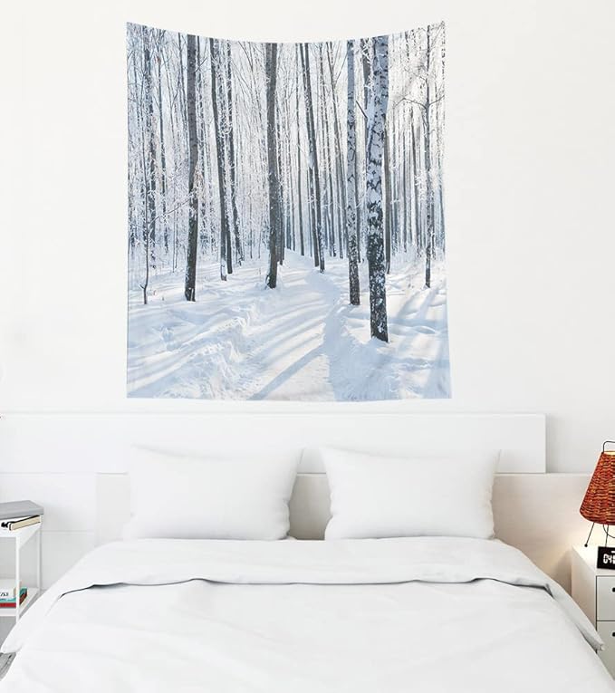 EMMTEEY Forest Tapestry Winter Scene Birch Forest Wall Hanging 50x60 for Bedroom, Living Room, Dorm, Party