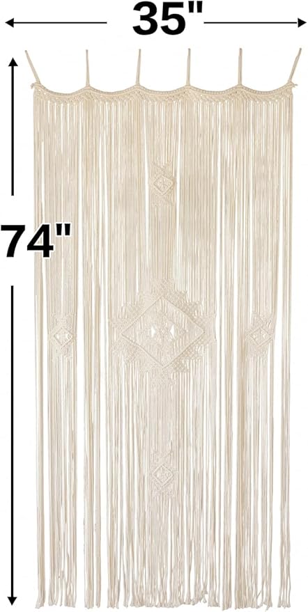 IOWER Macrame Curtain Handmade Ivory 35" W x 74" L, Boho Curtains for Bedroom, Living Room, Doorway, Wedding Backdrop, Macrame Wall Hanging, Apartment, Closet, Arch