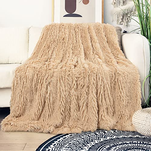 Tuddrom Decorative Extra Soft Faux Fur Blanket Twin Size 70" x 78",Solid Reversible Fuzzy Fluffy Cozy Plush Fleece Comfy Microfiber Blanket for Couch Sofa Bed,Apricot - color: Apricot, size: Twin-70" x 78"