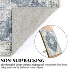 MUJOO Hallway Runner Rug 2'x8' Blue Grey Long Rug Runners Boho Machine Washable Non Slip Carpet for Entryway Kitchen Bathroom Bedside Retro Soft Low-Pile Blossom - color: Blue Grey, size: 2' x 8' (Rectangular)