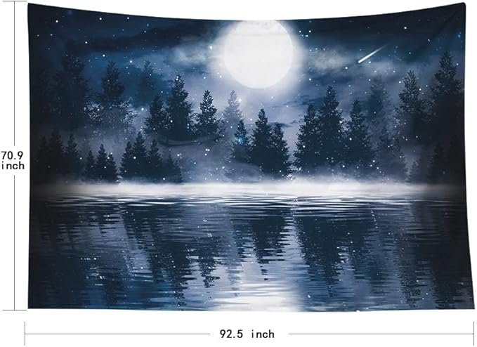 EMMTEEY Black Forest Tapestry Dark Forest with Big Moon Moonlight