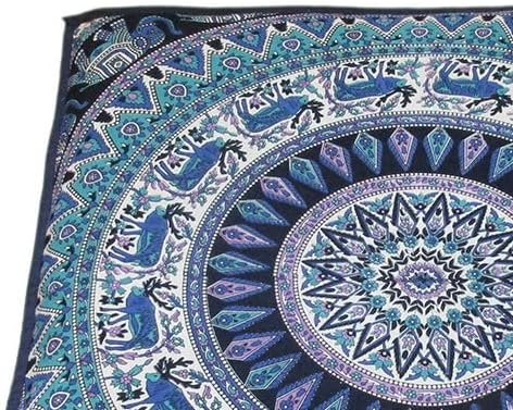 CRAFT KALA Mandala Floor Pillow Cushion Cover Seating Throw Cover Hippie Decorative Bohemian Ottoman Poufs Pillow Cases Boho Indian Cotton Living Room Yoga Home Décor 35" Square, Green Deer Elephant