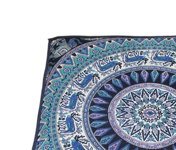 CRAFT KALA Mandala Floor Pillow Cushion Cover Seating Throw Cover Hippie Decorative Bohemian Ottoman Poufs Pillow Cases Boho Indian Cotton Living Room Yoga Home Décor (24" Square, Green Deer Elephant) - color: Green Deer Elephant, size: 24" x 24" (Pack of