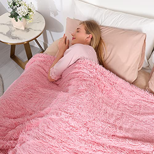 Tuddrom Decorative Extra Soft Faux Fur Blanket Twin Size 70" x 78",Solid Reversible Fuzzy Fluffy Cozy Plush Fleece Comfy Microfiber Fur Blanket for Couch Sofa Bed,Pink - color: Pink, size: Twin-70" x 78"