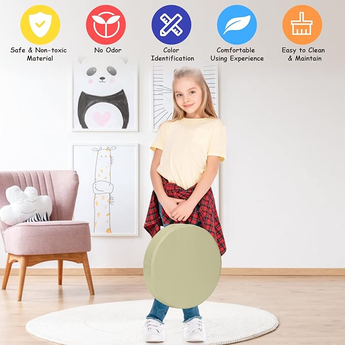 Costzon 6-Piece 15 inch Kids Floor Cushion, 3" Thick Waterproof Daycare Preschool Round Foam Cushion with Handle for Toddlers, Soft Flexible Seating for Classroom, Home, Kindergarten or Nursery