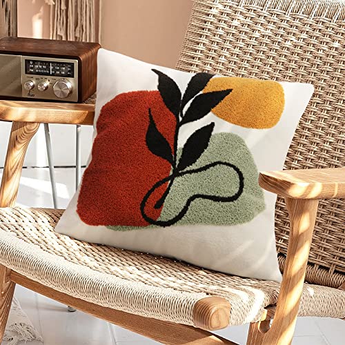 Merrycolor Abstract Boho Tufted Throw Pillow Covers 18x18 Mid Century Modern Pillow Covers Boho Pillows Decorative Throw Pillow Case Minimalist Bohemian Aesthetic Pillow Covers for Bed Couch Home,1PC - color: Abstract Plant 1, size: 18" x 18" (Pack of 1)