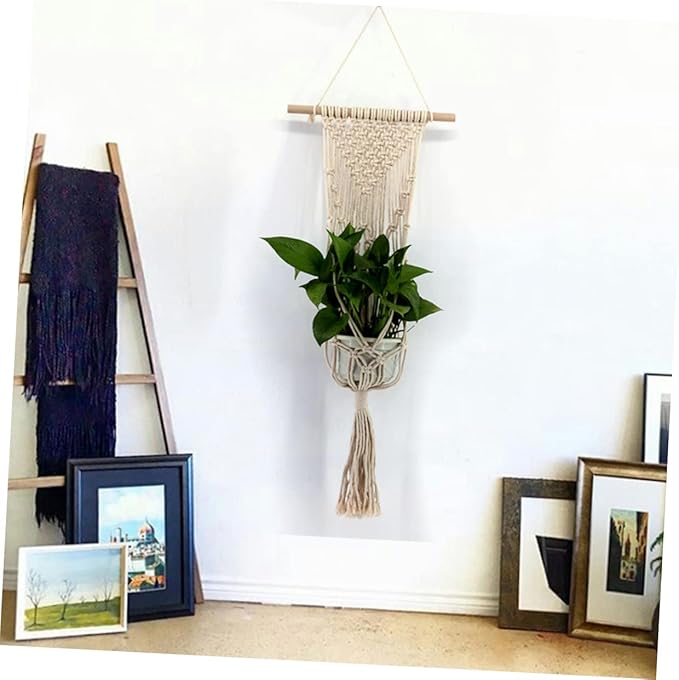 BESPORTBLE Hanging Cotton Flower Holder with Bohemian Tapestry Design Durable Macrame Succulent Pot for Indoor and Outdoor Use for Home and Office Decoration