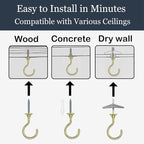 2 Sets Heavy Duty Swag Ceiling Hooks with Hardware for Hanging Plants, Cavity Wall Fixing, Easy Installation, Holds Up to 30lbs, Ideal for Home & Garden (2 Sets, Gold)