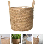 Zerodeko Flower Vase Seagrass Planter Basket Straw Plant Baskets Woven Basket Flower Plant Pot Wicker Plant Containers with Plastic Liner for Indoor Plants Laundry Room 25cm Grocery Basket