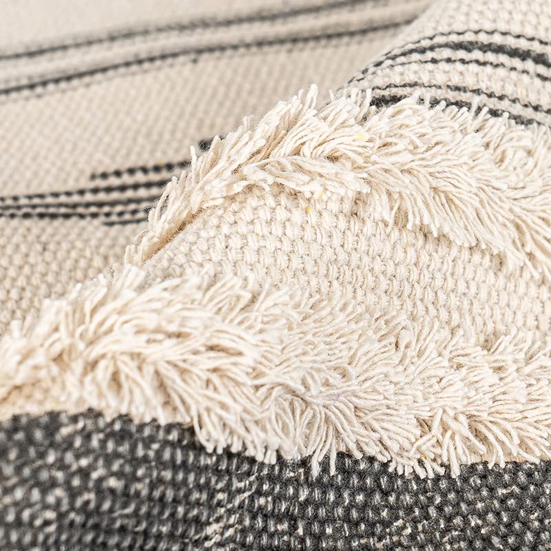 MOCOFO 16" Cream White Grey Woven Tufted Tassel Cushion Cover Fringe Pillow Sofa Couch Throw Bohemian Embroidered Cover ONLY (Gray 18‘’)