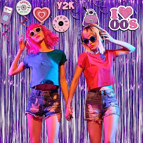 Purple Tinsel Curtain Party Backdrop - GREATRIL Foil Fringe Curtain Party Photo Booth Streamers for Hunters Mermaid Themed Decorations - 1m x 2.5m - Pack of 2 - color: Purple