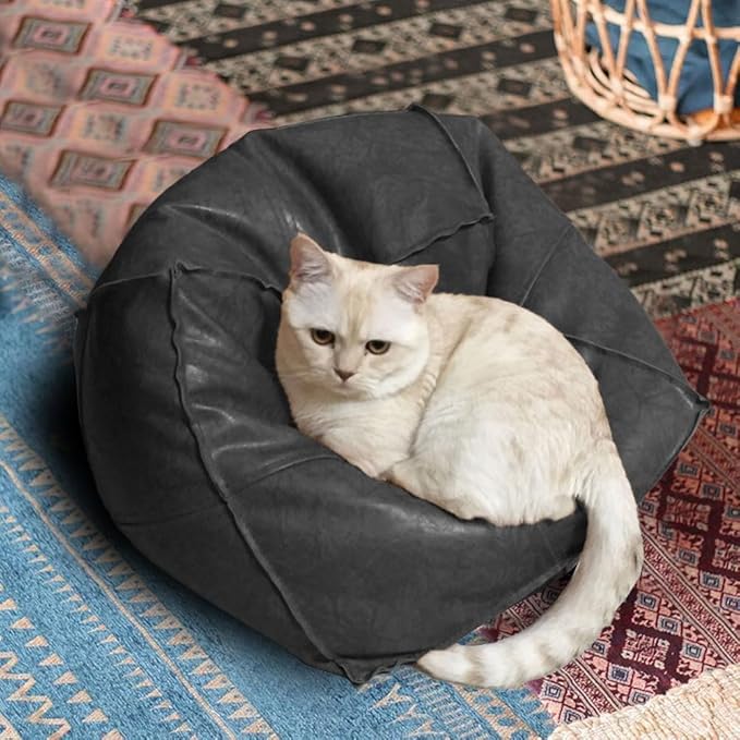 Louis Donné Square Unstuffed Pouf Ottoman Cover - Waterproof Faux Leather Footstool for Living Room, Modern Black Floor Cushion with Storage, Easy Clean, 18 Inch (Cover Only)