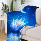 Galaxy Space Throw Blanket Moon Flower Stars Print Decor Soft Warm Cozy Blanket Plush Blue Throws Blankets for Women Girls Kids Couch Travel Livingroom Bedroom Decor 60 x 80 Inch