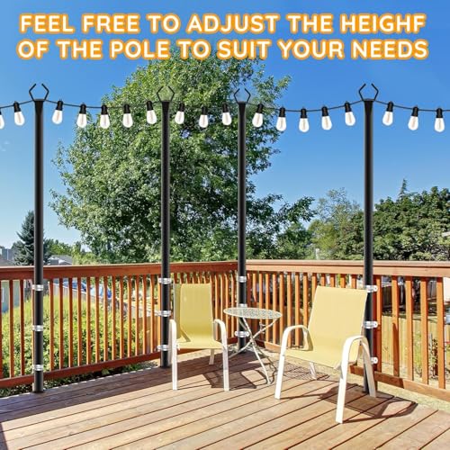 AHRLHR 6 Pack String Light Poles, Outdoor String Light Pole 10 ft Forked Metal Light Pole with Adjustable Outdoor Light Stand, Deck, Backyard, Garden, Wedding, Rustproof and Sturdy with Hooks. - size: 6 Pack-10FT