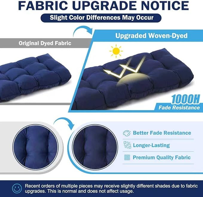 Outdoor Bench Cushion, 48x18x5 Inch, Waterproof Bench Cushion for Outdoor/Indoor Furniture, Tufted Patio Bench Seat Cushion, Fade Resistant Outdoor Cushions for Porch Swing Couch, Navy Blue