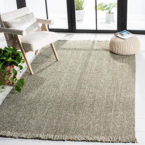 SAFAVIEH Natural Fiber Collection Accent Rug - 3' x 5', Green & Natural, Handmade Woven Fringe Jute, Ideal for High Traffic Areas in Entryway, Living Room, Bedroom (NF826Y) - color: Green/Natural, size: 3' x 5' (Rectangular)
