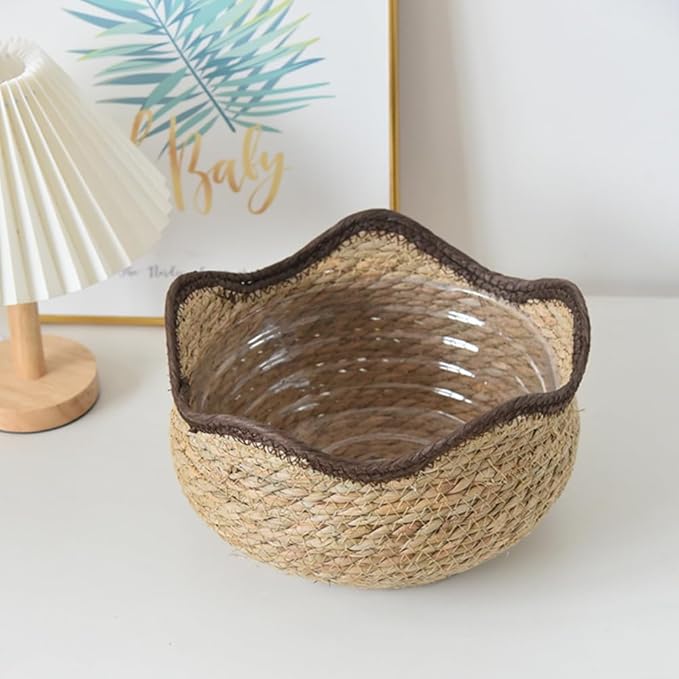 Wave Woven Planter Basket for Indoor Plants - Compact Multi-Use Storage Basket for Flowers, Farmhouse Home Decor - Fits Fresh/Artificial Plants(L)