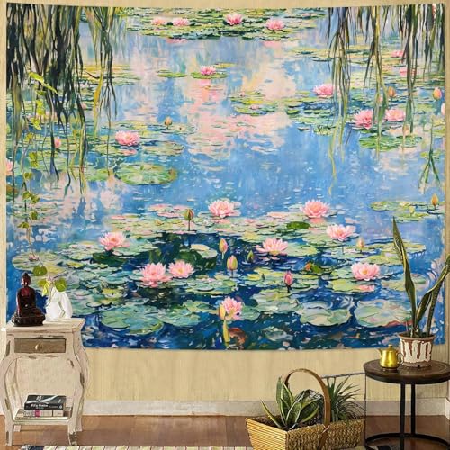 Yeoiat Water Lilies Tapestry Monet Wall Tapestry for Bedroom Nature Plant Tapestries Art Tapestries Wall Hanging for Living Room Bedroom Water Lilies 36×48 Inches - color: Blue Green, size: 48"L x 36"W