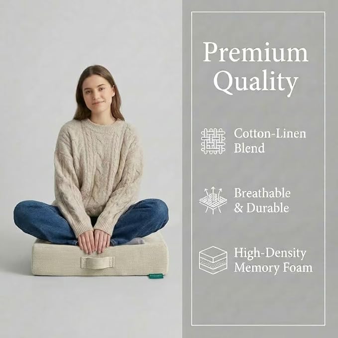 20 inches Meditation Floor Pillow Square Large Floor Cushions for Adults, Thick Memory Foam Seat Cushions for Yoga, Living Room, Sofa, Tatami, Bay Window Beige